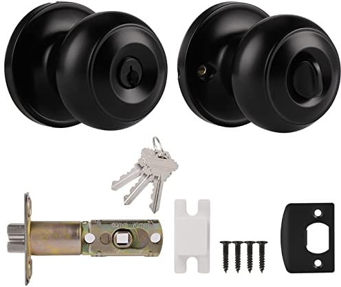 Probrico Black Door Knob with Lock and Key External Door Lock Keyed Entry Door Handle (Different Key) 1 Pack
