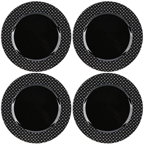 com-four® 4x sottopiatti nero lucido con cuori glitterati - piattino come decorazione da tavola - piatti decorativi per matrimoni o feste di famiglia - Ø 33 cm