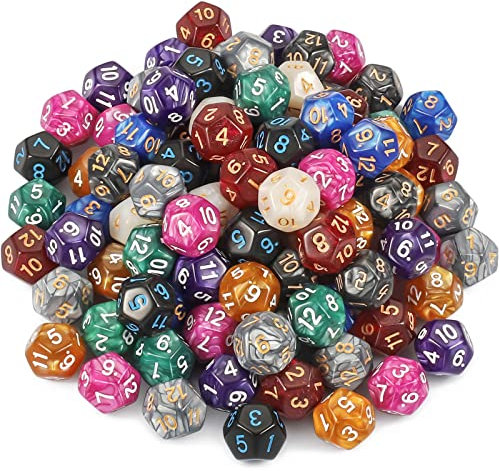 YILAIDA 100 Stück Polyedrisch Würfel Set mit Schwarz Beutel, Tisch Spiel Würfel für Dungeons and Dragons Pathfinder DND RPG MTG (12 Seitige)