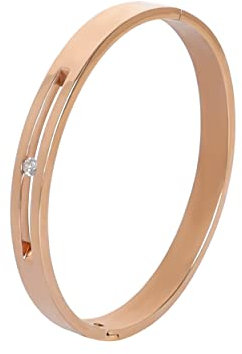 Manfnee 6mm Or rose Bracelet à Manchette Femme Fille Jonc Acier Inoxydable Zircon Bijou Cadeau Amour