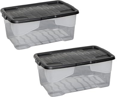 Samuel ALEXANDER 42L Clear Storage Box with Black Lid, Stackable and Nestable Design Storage Solution (2)