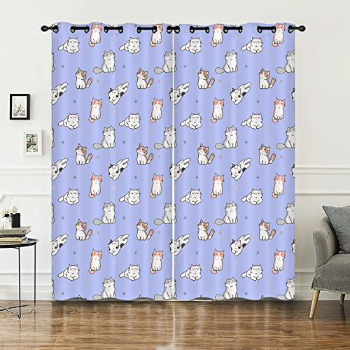 HOSIMA Katze Vorhänge Blickdicht Gardinen Mit Ösen,2-Set 140x245cm Niedlich Lila Leichte & weiche Verdunklungsvorhänge für Wohnzimmer Kinderzimmer Jugendzimmer(Katze3 140x245cm)