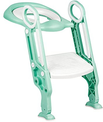 Siège de Toilette Enfant Reducteur de Toilette Pliable et Réglable Escalier Toilette Enfant avec Échelle Marche Réducteur de WC pour enfants 1-7 ans -blanc + vert clair