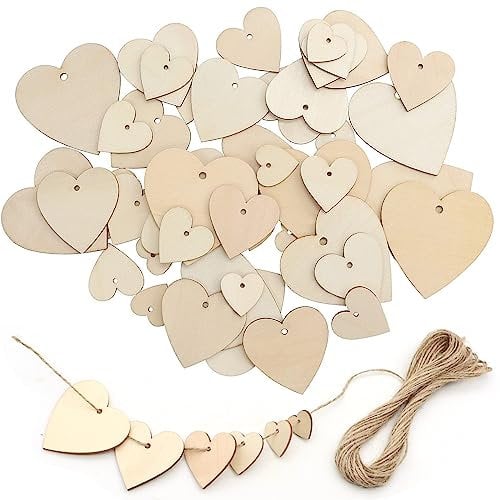 ZOCONE 150 Stück Holzherzen Deko Holzherzen Scheiben Deko Mit Löchern Holzanhänger Herz Mit 10m Juteschnur Hölzerne Hochzeit Deko Garten Für Tischdekoration DIY Handwerk Ornament