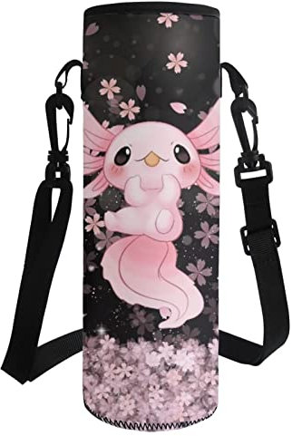 COEQINE Cute AXolotl Print Water Bottle Cup With Flower Print, Girls Women Insulated Water Cup Sleeves for Hiking Walking
