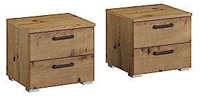 Rauch Möbel Florenz Nachttisch-Paar, 2 Nachtkommoden, Eiche Artisan, Holz, 2 Schubladen, BxHxT á 40x36x40 cm