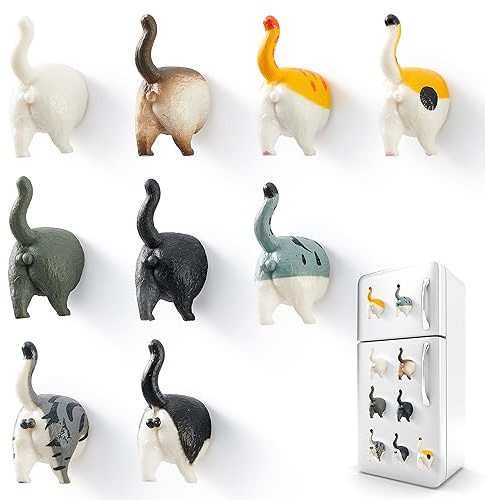 Vinsiora 9Pcs Whimsical Cat Butt Fridge Magnet - Realistic Cat Butt Magnets, Multicolor, Resin, 9 Count
