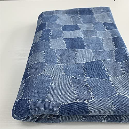NIANTONG Jeansstoff zum nahen meterware Baumwollstoffe gewaschener Jeansstoff Patch-Gitter 170 cm breit Jacquard zum Nähen von Hosen, Jacken, Dekorationen(Color:hellblau)