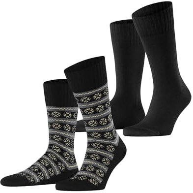 ESPRIT Herren Socken Scandi Multipack M So Baumwolle Wolle gemustert 2 Paar, Schwarz Black 3000, 39-42