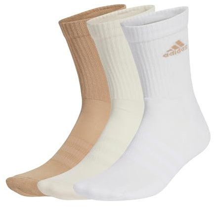 adidas Mixte Cushioned Crew Socks 3 Pairs, White/Wonder White/Warm Sandstone, 6.5-8