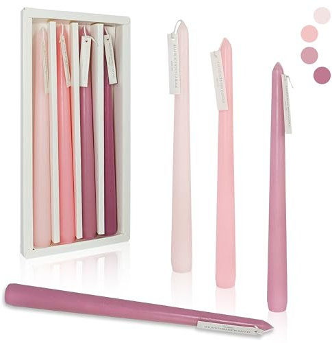 Handmade Rose Scented Gradient Pink Taper Candle Smokeless Long Candles 10 inch Unique Gradient Colored Dinner Taper Candlesticks for Home Decoration Wedding Party Gift Set of 4