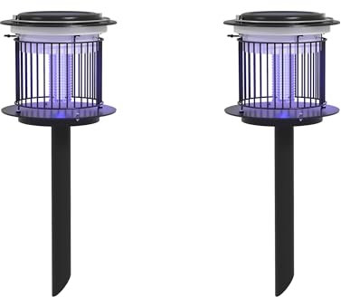 Outsunny Set 2 Lampade Antizanzare da Esterno 2 in 1, Lanterne Antizanzare con Luce LED e UV, Ricarica Solare e USB, Nero