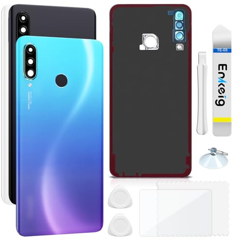 Enkeig Vitre arrière Remplacement pour Huawei P30 Lite Couvercle Batterie avec Kit Réparation (Bleu)