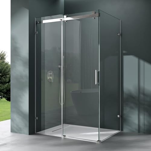 Mai & Mai Duschkabine Schiebetür Eckdusche 90x110 cm | 8mm ESG-Sicherheitsglas beidseitige NANO-Beschichtung 4-Punkt Halterung Dusche R-17-2