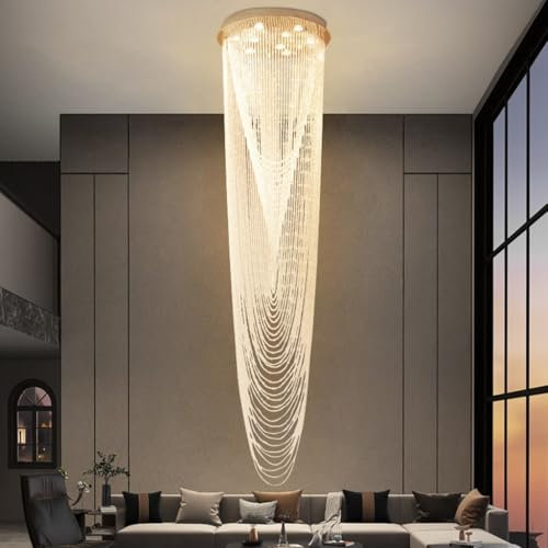 A.1.Coo Moderne Kristall LED Kronleuchter Goldenen Ovalen Pendelleuchte Licht Luxus Hängelampen Treppenhaus Kronleuchter Kreative Lange Pendelleuchte Für Treppen Wohnzimmer Villa(40CM)