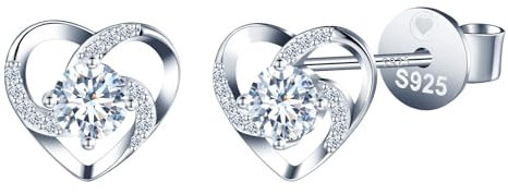 INFINIONLY Damen Mädchen Herz Diamant Ohrringe 1 Karat Moissanit 925 Silber Ohrstecker D Farbe VVS1 Perfekt Geschliffene 5mm Diamant Ohrschmuck mit GRA Zertifikat Hochzeitsschmuck für Frauen
