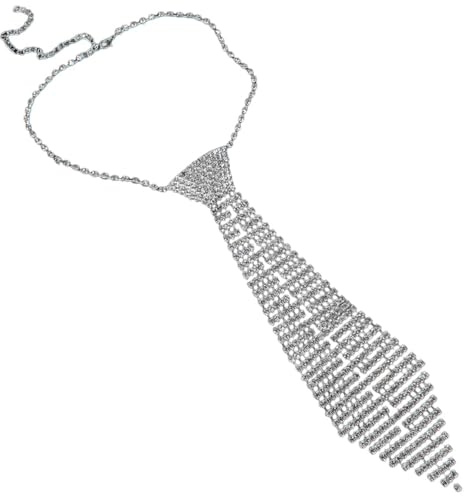 alloneslife Party-Krawatte, japanische Krawatte, knotenfrei, Strass, Krawatte für Damen und Herren, schimmernde Krawatte, Club-Party, Halskette, Krawatte, Kostüm, silber, See size chart