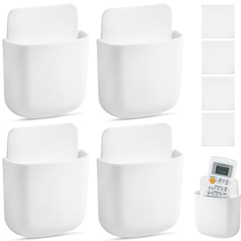 4 Piezas Pared Control Remoto Caja de Almacenaje, Soporte de Pared de Control Remoto, Soporte de Carga de Teléfono, Organizador de Pared para Control Remoto, Teléfono Móvil, Cepillo de Dientes(Blanco)