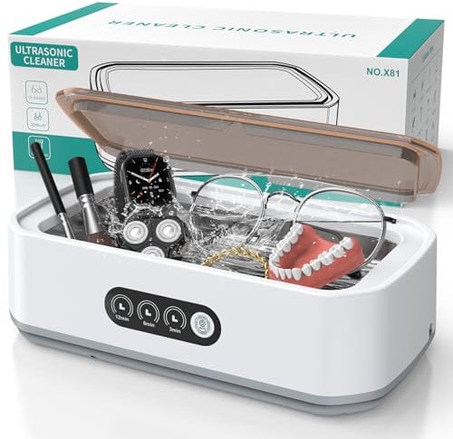 Nettoyeur Ultrasons, 48 kHz, 650 ml Nettoyage en Profondeur à 360°, Fonctionnement à une Touche avec, Convient pour le Nettoyage des Lunettes, des Bijoux et des Prothèses Dentaires