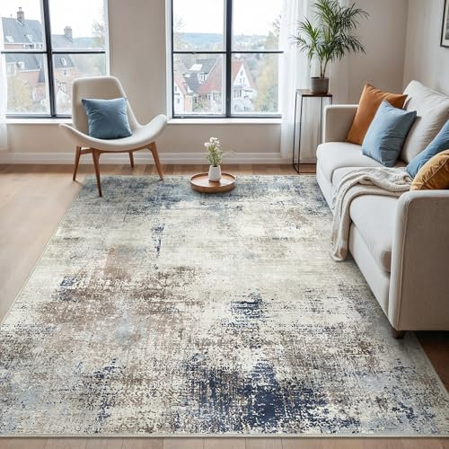 BEIMO Teppich Wohnzimmer Kurzflor, Moderner Schlafzimmerteppich, rutschfeste waschbare Teppiche, große abstrakte Teppiche für Schlafzimmer, Wohnzimmer, Flur, Bettvorleger, Tintenblau, 160 x 230 cm