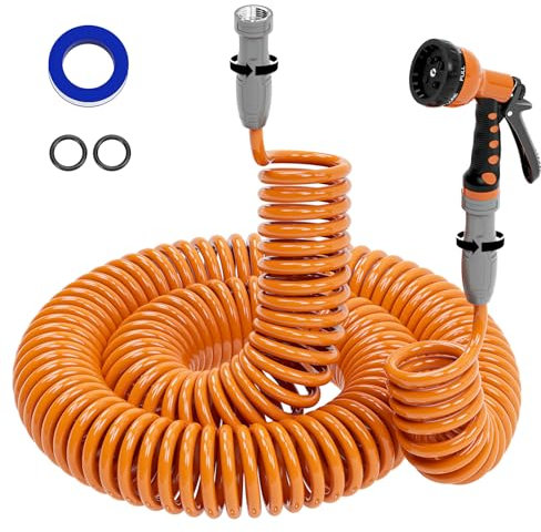 SPECILITE 3/8 Zoll leichter Spulen-Gartenschlauch, 30 m, EVA-Wasserschlauch mit 6 Sprühdüsen für Boot, Gewächshaus, Hof, Terrasse, Orange