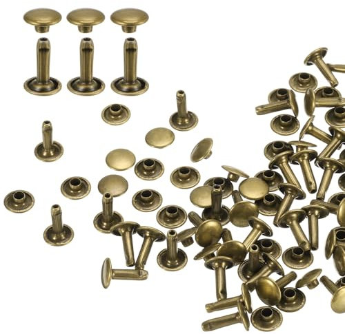QUARKZMAN 100er Set Leder Nieten 9x12mm Runde Doppelkappe Tubular Metall Hohlnieten Spitznieten Zubehör Schraubnieten Rücknieten für Lochzange Gürtel Dekoration Kleidung Handwerk (Bronze)