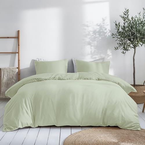 Dreamzie Bettwäsche Set 155x220 Mako Satin - Grün - Bettbezüge 155x220 cm mit 2 Kissenbezüge 80x80 cm - Oeko-Tex Zertifiziert - Bettwäsche 155x220 Baumwolle 3teilig
