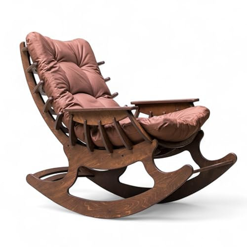 Wood Spark Relaxsessel Schaukelstuhl für Garten & Balkon – Holz-Gartenmöbel Set – Schaukelsessel mit Holzoptik in Wenge & Matratze in Schokoladenbraun – Bequemer Relaxsessel – Balkonmöbel