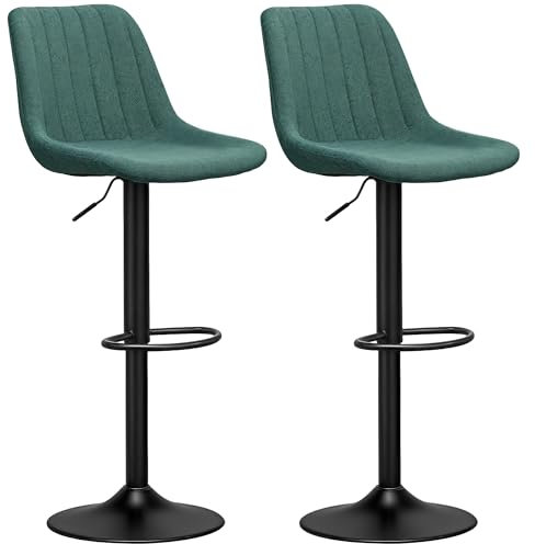 HOMCOM Modern Bar Stools Set of 2, Height Adjustable Swivel Bar Chairs with Backrest, Gas Lift and Footrest, Chenille Barstools for Breakfast Counter, Kitchen Island, Green