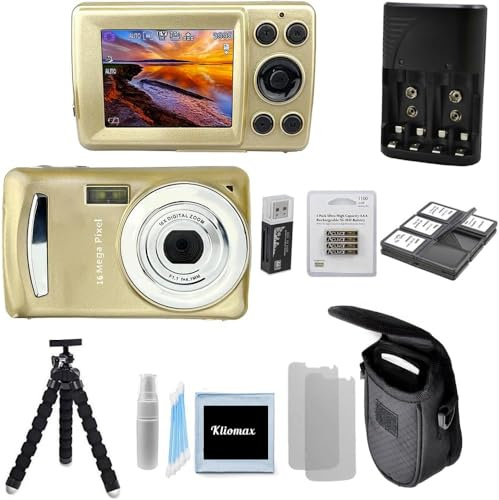 16MP Digitalkamera Vlogging Kit mit flexiblem Stativ, SD-Kartenleser, 4 AAA-Batterien & Ladegerät, 6-Slot SD Kartenhalter, Objektivreinigungsset und Kameratasche - für Fotografie, YouTube, Vlogging