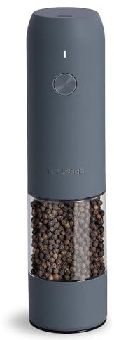 TLYSXPRO Moulin à poivre électrique, rechargeable par USB, moulin à sel et poivre automatique, avec réglage de la grosseur, lumière LED, rechargeable, accessoire de cuisine (1 pièce, Bleu-Gris)