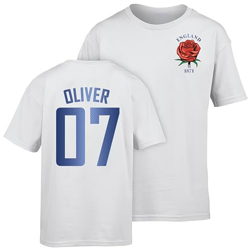 Varsany England Personalised Adult Unisex White Cotton Crew Neck Short Sleeve T-Shirt - L