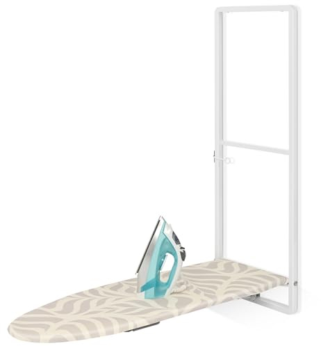 KINGBOARD Over the Door Ironing Board, 36 x 12 Iron Board with Iron Storage | Safety lock, Compact foldable Ironing board suitable for laundry rooms, bedrooms, dormitories and small spaces, White