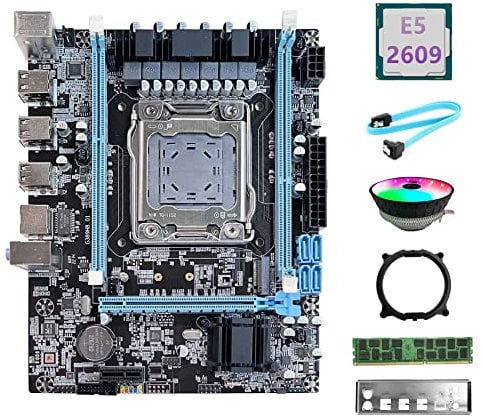 Wzxksoac Placa Base X79 V389 + E5 2609 CPU + DDR3 RECC 4GB RAM + Ventilador RGB + Cable + Deflector + Soporte NVME LGA2011 para Jajaja