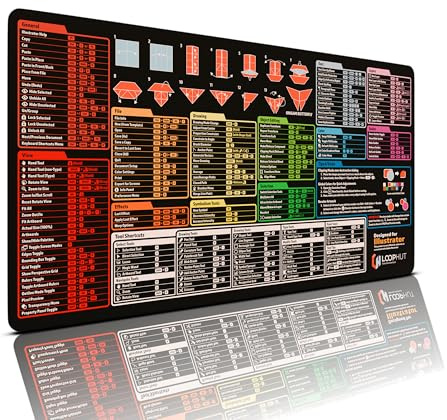 Loop Hut Shortcut Keys Mousepad - for Illustrator Users - Extra Large Desk Mat | 800x400mm XL | Non-Slip Rubber Base | Durable Stitched Edge