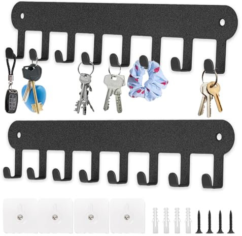 Key Holder Schwarz, Schlüsselbrett 2 Stück Mit 8 Haken, Schlüsselhalter Wand, Schlüsselhalter Wand, Key Holder Wall für Flure, Eingangstüren, Garagen, Badezimmer, Küchen (Schwarz)