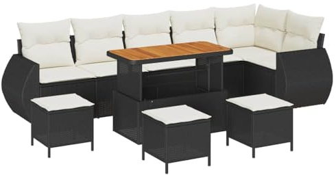vidaXL Garten-Sofa-Set 10 pcs Schwarz und Creme 110 x 55 x 71 cm, Garten und Terrasse, modernes Outdoor-Möbelset, wetterfestes Sofa, Rattan-Loungewagen, abnehmbare Kissen für die Terrasse