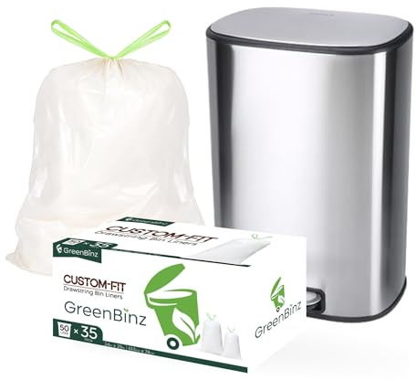 50L Drawstring Trash Sacks – 35 Pack – Heavy Duty Bin Bags & Leak-Resistant Rubbish Liners – Eco-Friendly Waste Bags Made with Pre-Consumer Recycled Plastic for Kitchen, Home, or Office Use