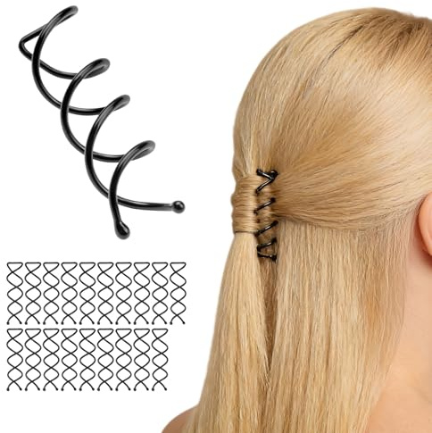 20 Pcs Épingles à Cheveux Spirale pour Chignons, Epingles Spirale Pinces, Épingles à Cheveux en Métal Noir avec Embouts Ronds pour Coiffures DIY
