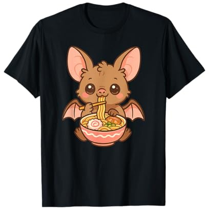 Fraternal Myotis Bat Eating Ramen Noodles Kawaii Cute Funny T-Shirt