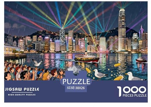 Hong Kong Victoria Harbour Wooden Jigsaw Puzzle Waterproof 1000 Piece Puzzles for Adults Challenging And Brainteasing Educational Games