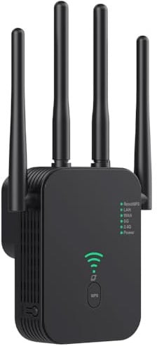 LYPPUL WLAN Verstärker, 1200Mbit/s WLAN Repeater, WiFi Verstärker Signalverstärker, 2,4GHz+5GHz WiFi Booster mit Repeater, Kompatibel Allen Routern mit 1 WAN Port, 1 LAN Port, Unterstützung WPS