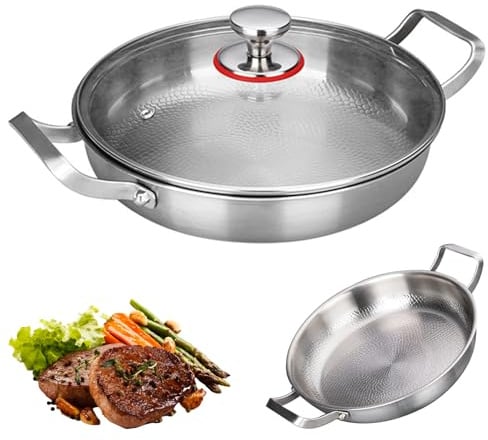 IDAMAKON 2026 Upgrade Titan Pfanne, Ø32CM Titanium Pro Pfanne mit Deckel, Generisch Titan Pfanne Unbeschichtet, Ultra Durable Frying Pan, Titanpfanne Ohne Beschichtung für Induktion Gas Elektro