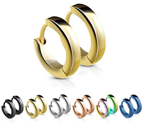 Treuheld® | Schmale Creolen/Ohrringe aus medizinischem Edelstahl | 2,5mm x 12mm | Gold | Klappcreolen für Damen und Herren | Set/Paar