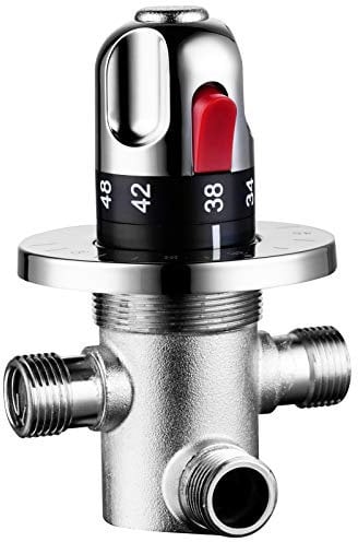 CIENCIA G1/2 Thermostatisches Mischventil Messing Mischventil Warmwasser 3 Wege Umschaltventil für Dusche, Chrom, CTM505