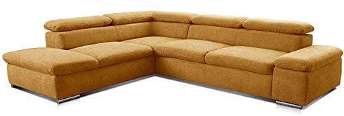 Cavadore Ecksofa Alkatraz / Großes Sofa in L-Form mit Ottomanen links und verstellbaren Kopfstützen/ Modernes Design / 274 x 66 x 228 cm / Gelb