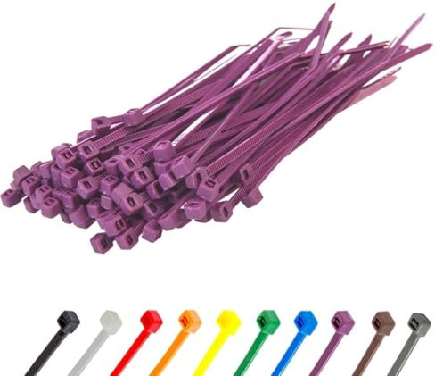 Gocableties Small Purple Cable Ties, 100mm x 2.5mm, Pack of 100, 4” Premium Nylon Zip Ties, Plastic Tie Wraps, Secure Self-Locking Mechanism, for Home, Garden, Office and DIY
