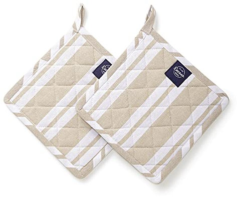 Encasa Homes 8 inches Oven Microwave Potholders (2 pc Set) for Kitchen Cooking & Baking - Heat Resistant, Thick & Safe, Protection of Hands from Hot Utensils, Grill, BBQ - Beige Stripes