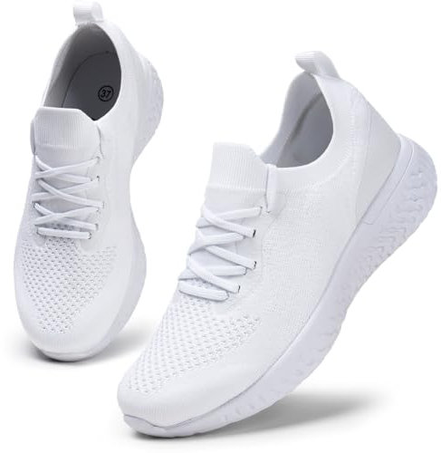 HKR Damen Sportschuhe Atmungsaktiv Gym Turnschuhe Leichtgewicht Laufschuhe Lace Up Freizeitschuhe Trainer Outdoor Sneaker für Damen Weiß 41 EU