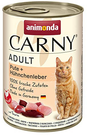 animonda Carny Katzen Nassfutter Pute + Hühnchenleber (6 x 400g), getreidefreies Katzen Nassfutter ohne Zucker, mit frischen fleischigen Zutaten